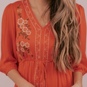 Roolee embroidered maxi dress in bring orange